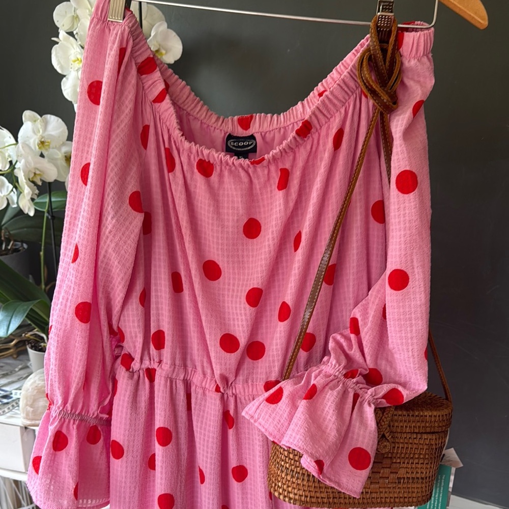 Chic Women's Pink and Red Polka Dot Maxi Dress